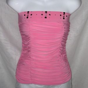 Pink Ruched Studded Tube Top